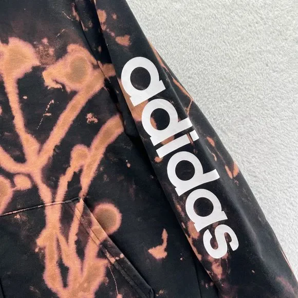 Adidas Hoodie Womens XL Black Sweatshirt Running Full Zip Bleach Dye Custom Gym - Picture 4 of 11